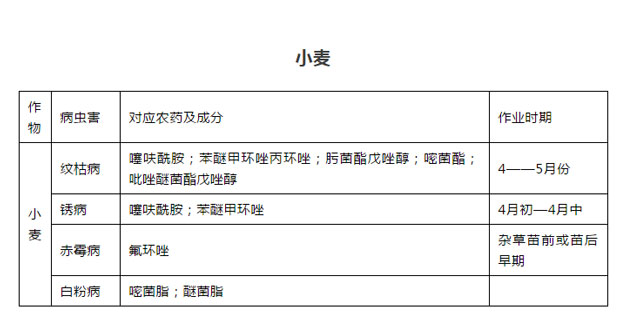 飛防專用農(nóng)藥盤點,讓您“藥到病除”插圖4 不同病害所使用的農(nóng)藥小麥
